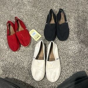 TOMS Slip-On Shoes - Red, Black, and White